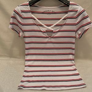 Seriously Soft Aero Red, White and blue cross/cross top. Size M